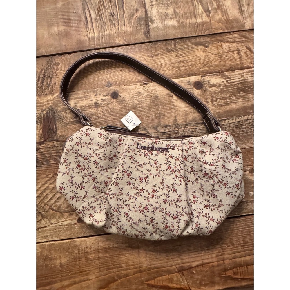 Longaberger NWT Floral Canvas Shoulder Bag Cream Red Vine Small Hobo Purse